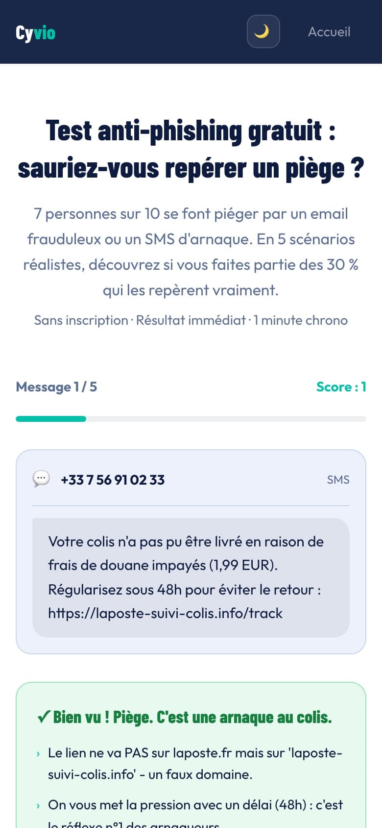 Test anti-arnaque (mobile)